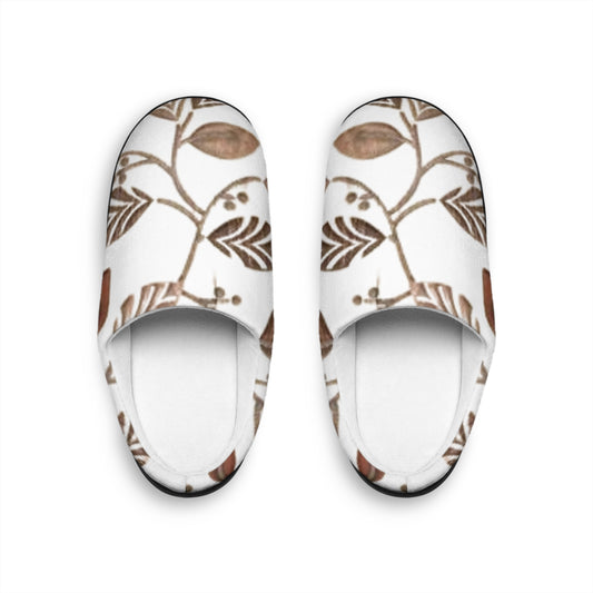Women's Floral Cozy Slippers — Neutral Brown Botanical Indoor Shoes