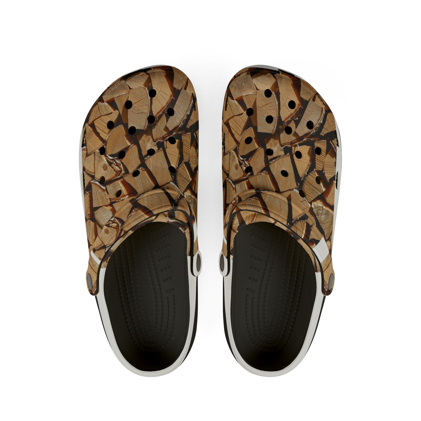 Woodpile Clog Shoes — Cozy Cabin Log Print EVA Foam Clogs
