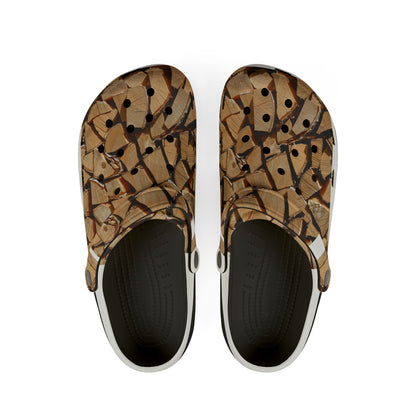Woodpile Clog Shoes — Cozy Cabin Log Print EVA Foam Clogs