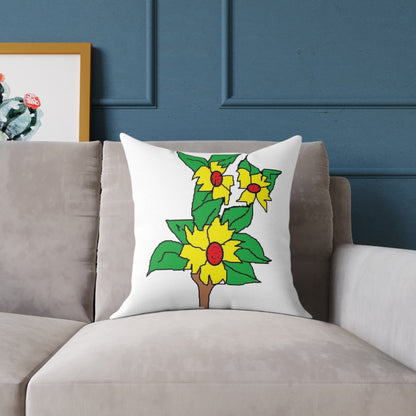Yellow Blossom Illustration Square Pillow – Floral Decorative Throw Cushion