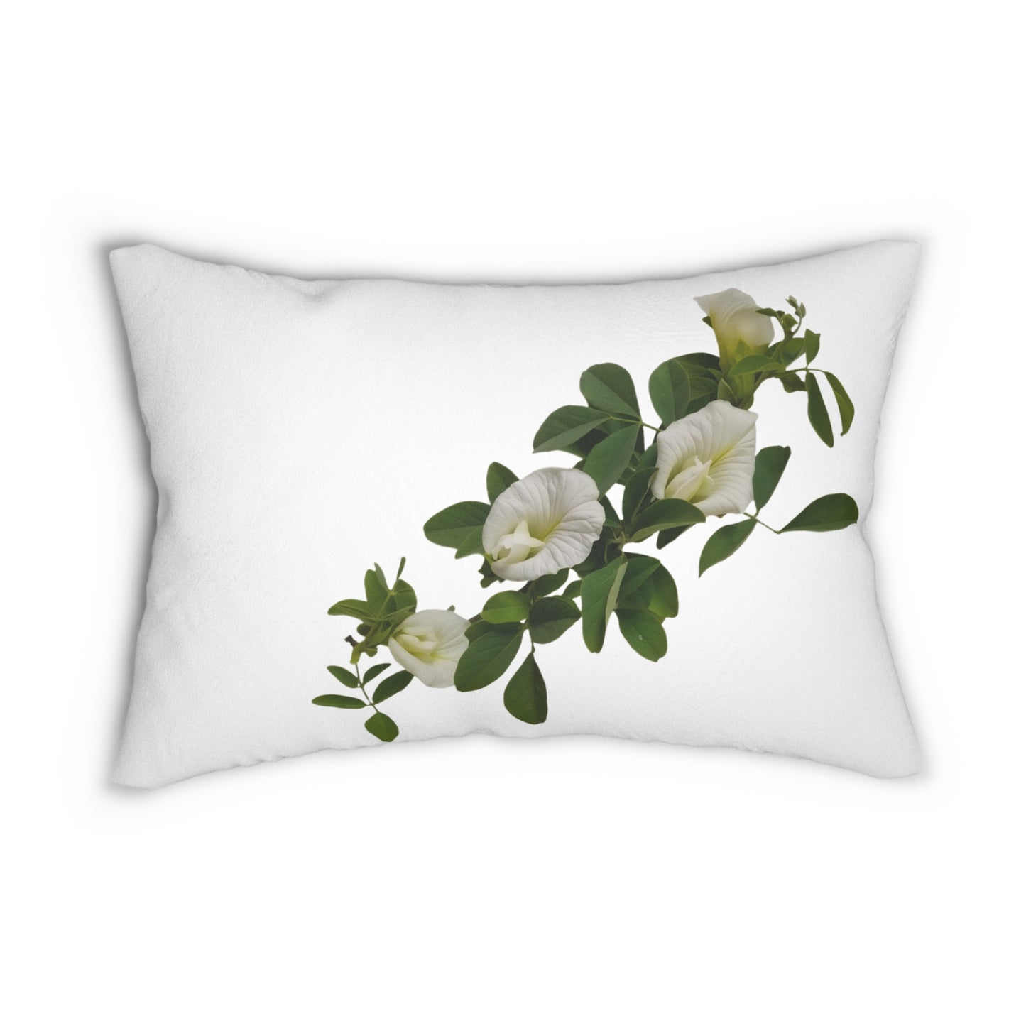 White Morning Glory Floral Lumbar Pillow - Botanical Accent Pillow