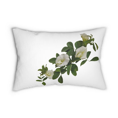 White Morning Glory Floral Lumbar Pillow - Botanical Accent Pillow