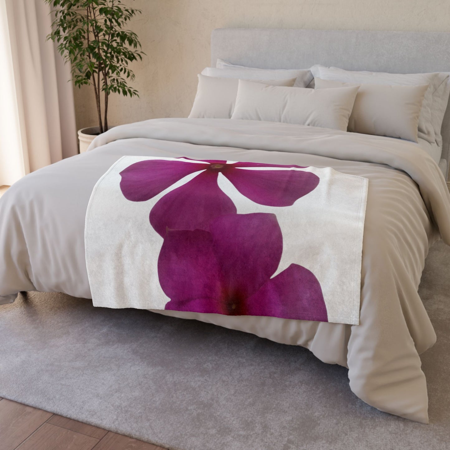 Floral Petal Throw Blanket — Magenta Vinca Flower Design