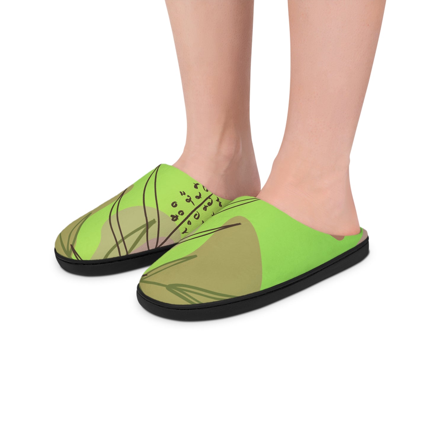 Floral Green Women's Indoor Slippers — Cozy Botanical House Shoes