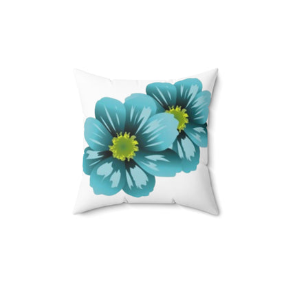 Teal Floral Throw Pillow - Blue Flower Decorative Cushion