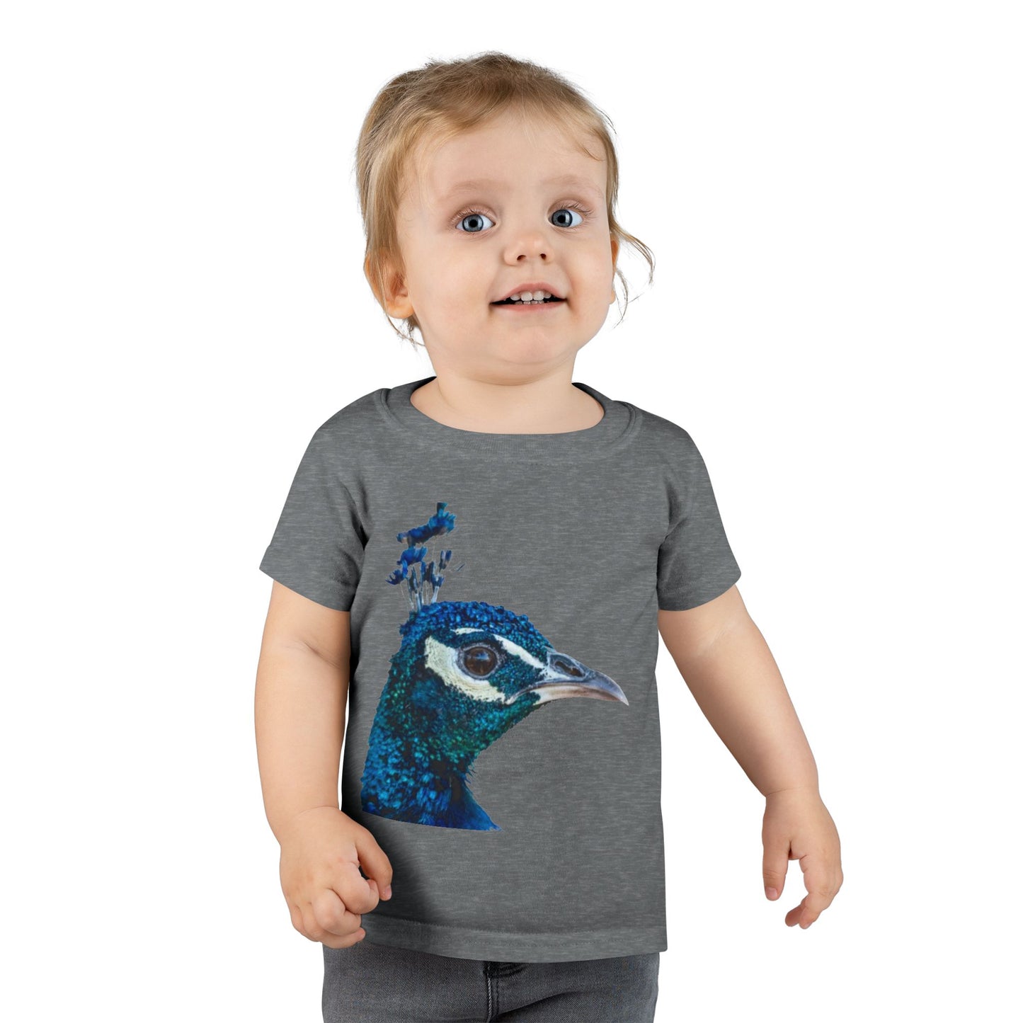 Peacock Profile Toddler T-Shirt — Sparkling Blue Bird Tee for Kids