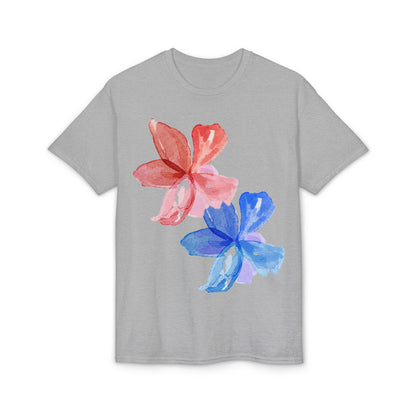 Floral Watercolor Tee — Pink & Blue Petal Graphic T-Shirt