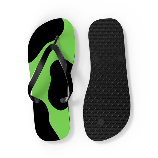 Green & Black Abstract Camo Flip Flops — Summer Beach Sandals