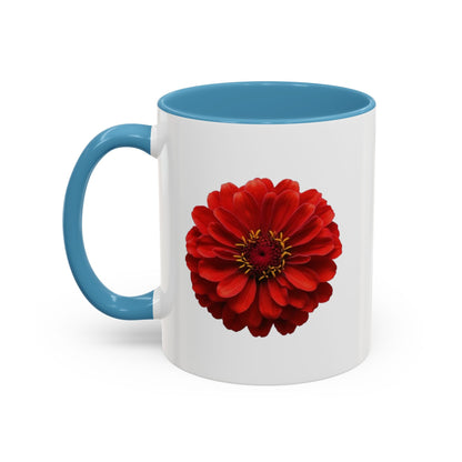 Red Zinnia Accent Coffee Mug — Floral Ceramic Tea Cup (11/15 oz)