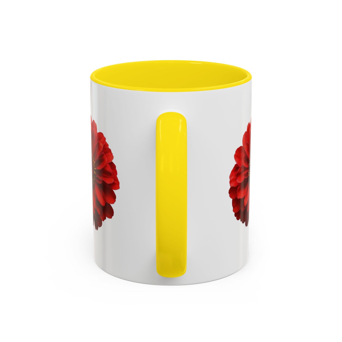 Red Zinnia Accent Coffee Mug — Floral Ceramic Tea Cup (11/15 oz)
