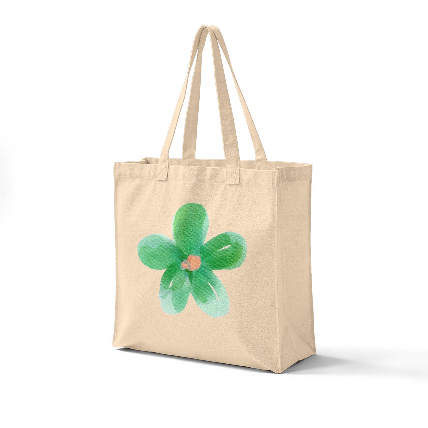 Canvas Tote — Green Watercolor Flower Grocery Bag