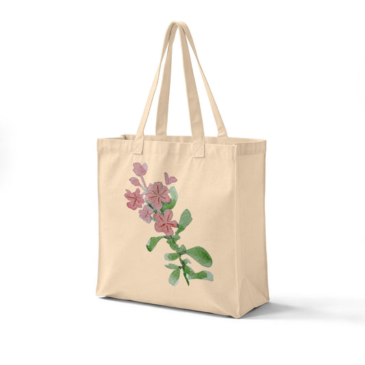 Floral Branch Canvas Tote — Embroidered Pink Flower Grocery Bag