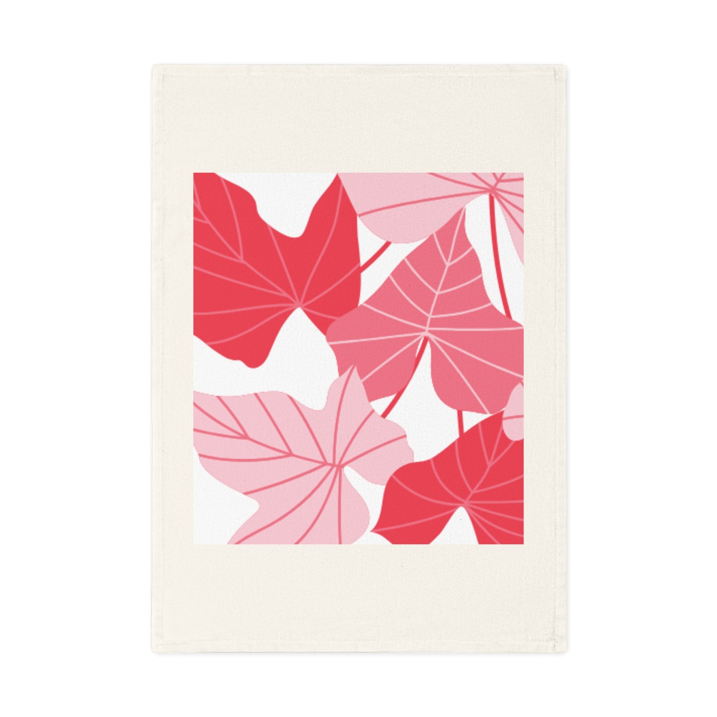 Pink Red Tropical Leaf Cotton Tea Towel — Floral Kitchen Towel, Modern Botanical Home Décor