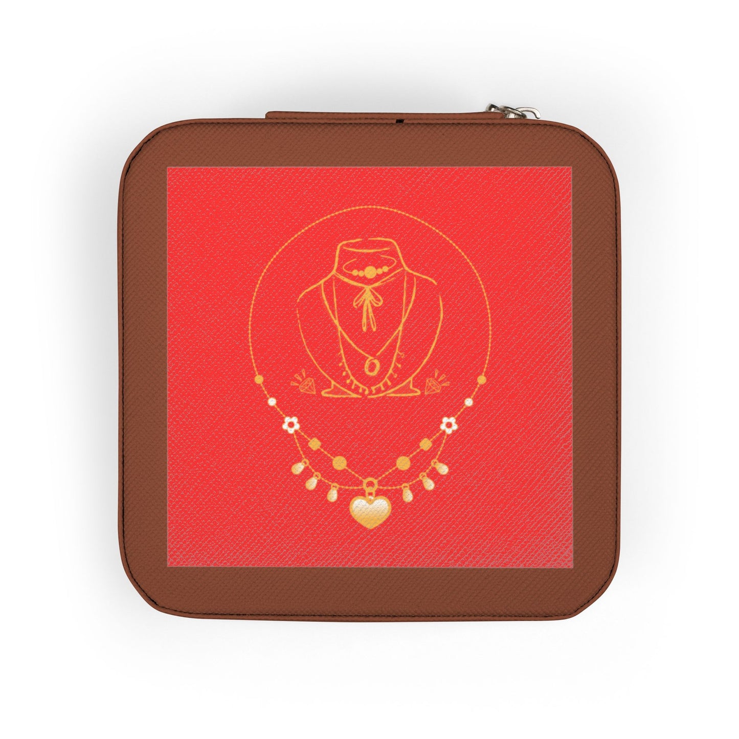 Travel Jewelry Case — Red Gold Necklace Design Compact Organizer