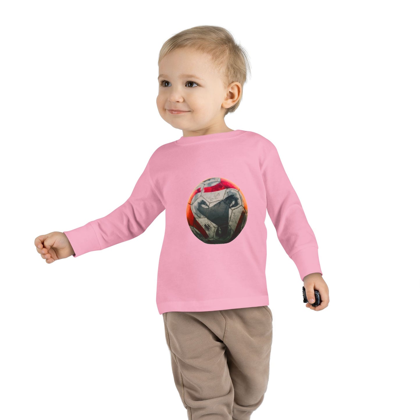 Toddler Long Sleeve Tee — Colorful Soccer Ball Graphic Kids Shirt
