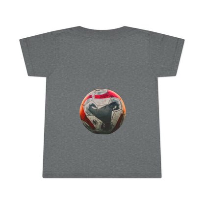 Toddler T-Shirt — Kids Soccer Players Graphic Tee (Front Action Scene, Back Soccer Ball)