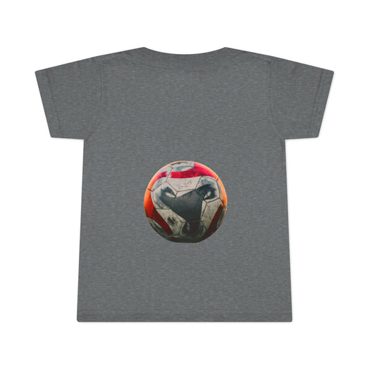 Toddler T-Shirt — Kids Soccer Players Graphic Tee (Front Action Scene, Back Soccer Ball)