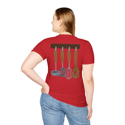 Kitchen Utensils Hanging Back Print T‑Shirt — Chef Cooking Tools Shirt