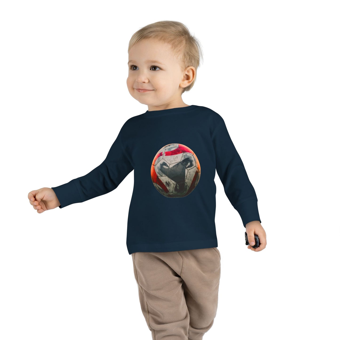 Toddler Long Sleeve Tee — Colorful Soccer Ball Graphic Kids Shirt