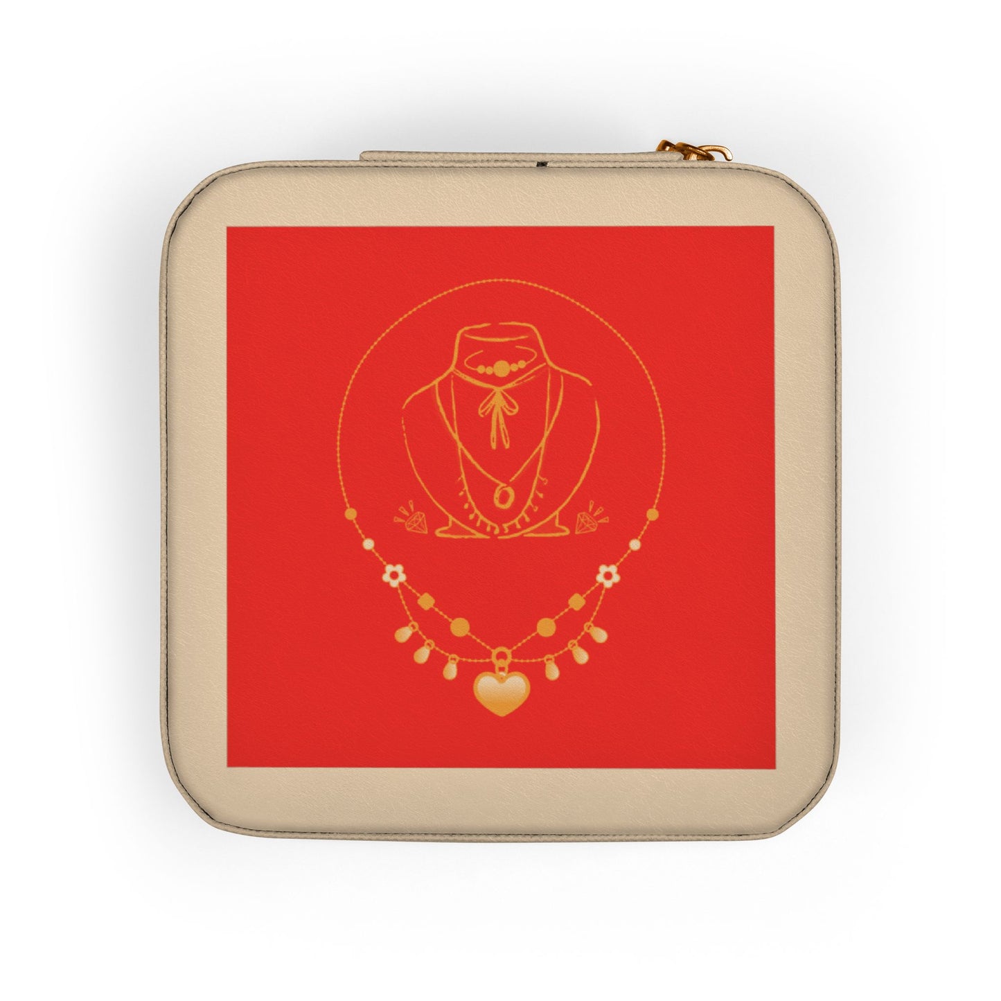 Travel Jewelry Case — Red Gold Necklace Design Compact Organizer