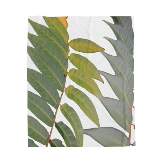 Botanical Velveteen Plush Blanket – Green Leaf Foliage Throw