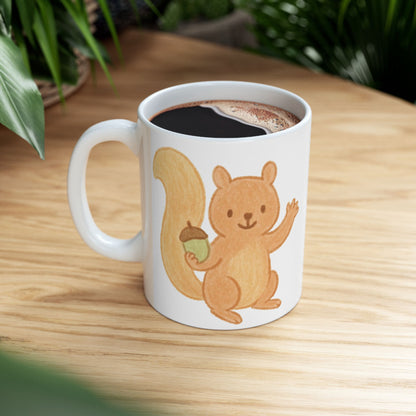 Cute Waving Squirrel Ceramic Mug — Adorable Coffee Tea Cup (11oz & 15oz)