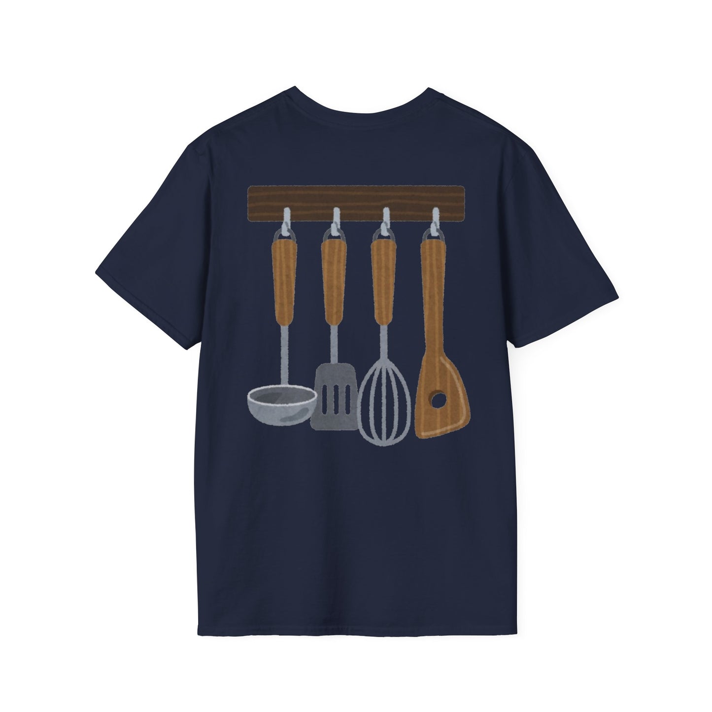 Kitchen Utensils Hanging Back Print T‑Shirt — Chef Cooking Tools Shirt