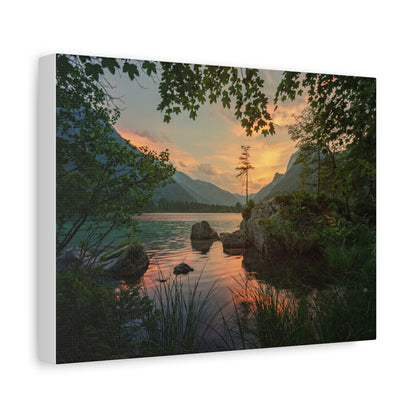 Mountain Lake Sunset Canvas Wall Art — Tranquil Nature Landscape Print