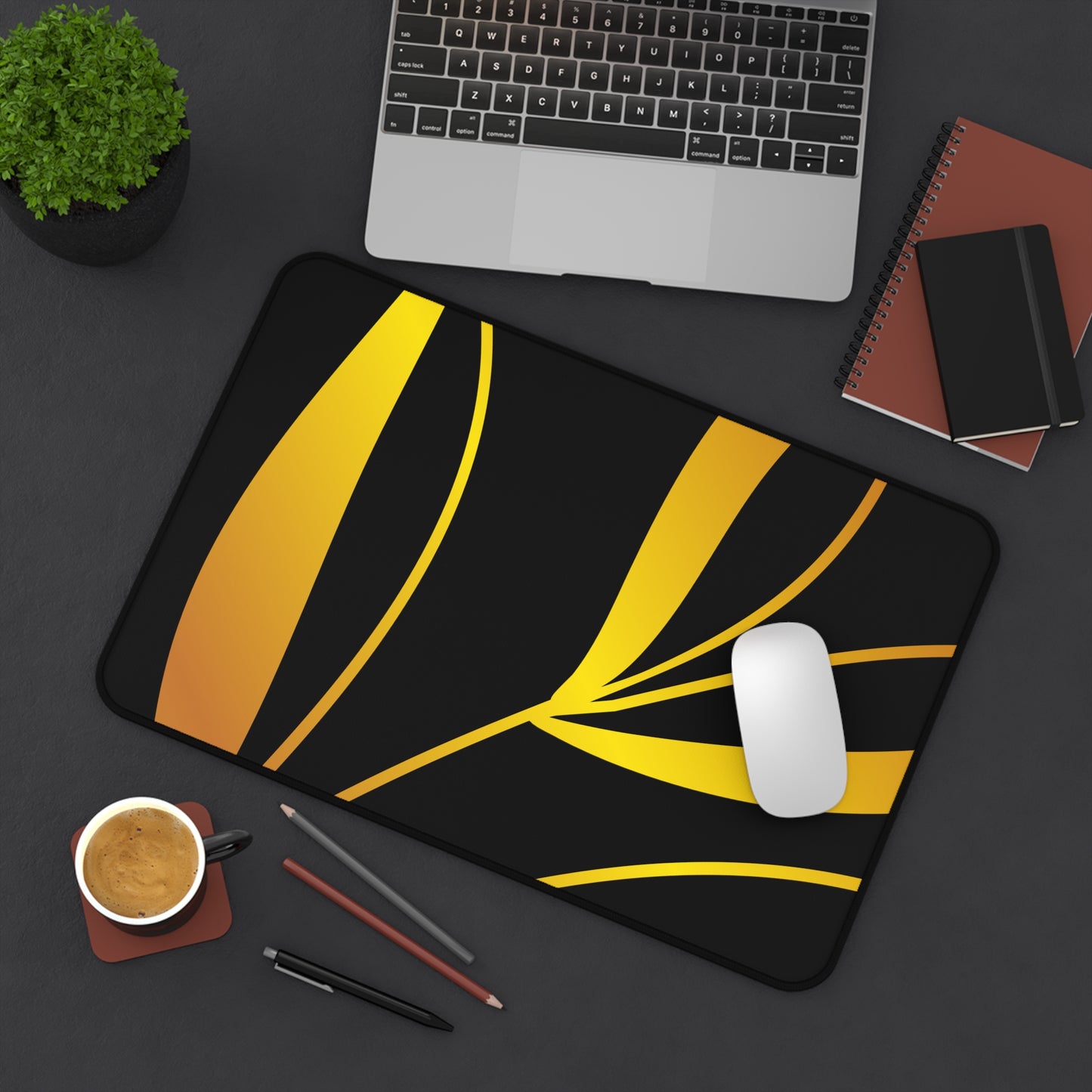 Golden Leaf Desk Mat — Elegant Black & Gold Office Desk Pad