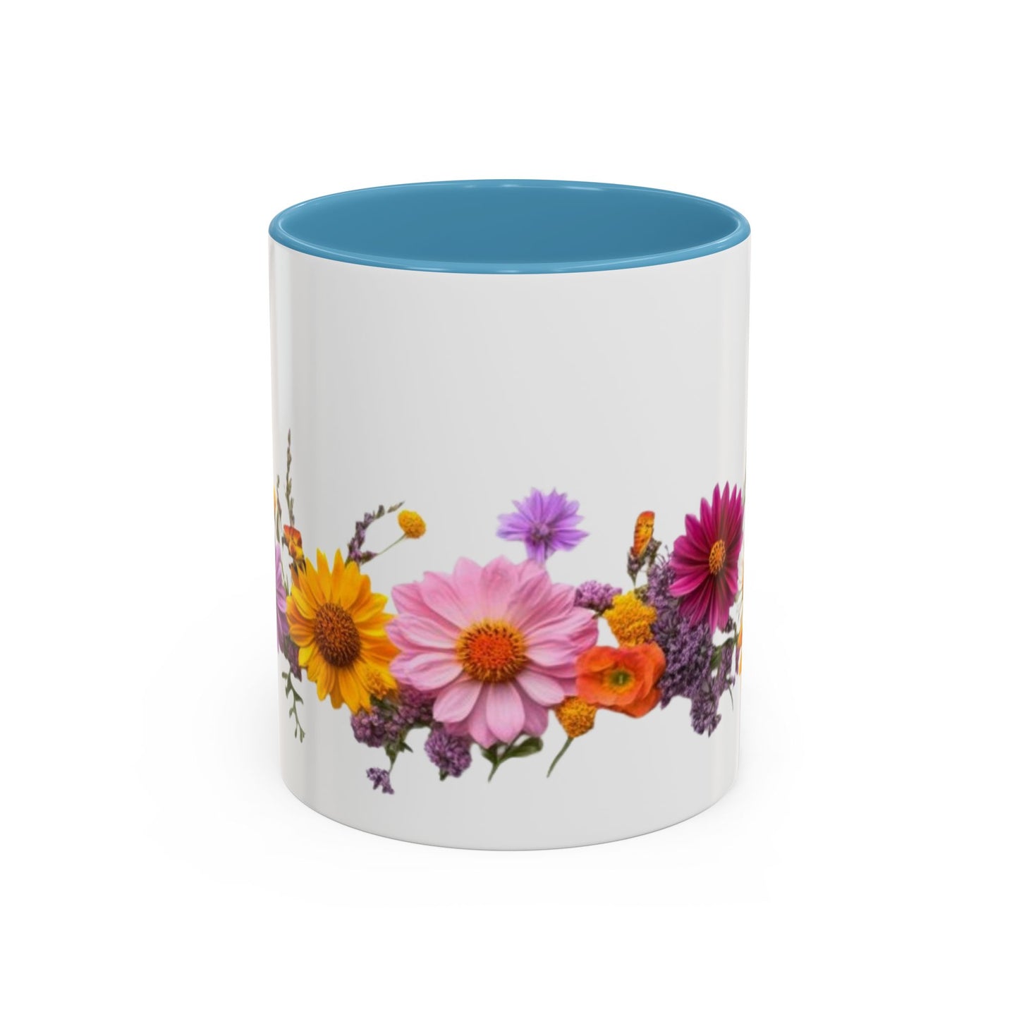 Floral Border Accent Coffee Mug — Colorful Daisy Bouquet 11/15oz