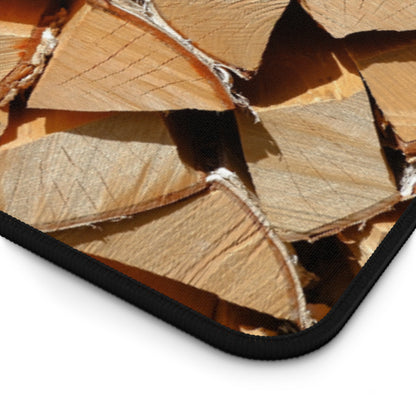 Wood Stack Desk Mat — Rustic Firewood Pattern Mouse Pad for Home Office