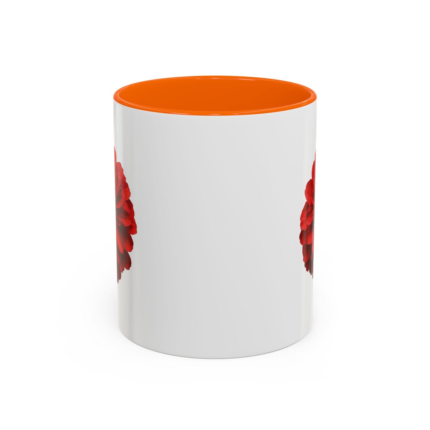 Red Zinnia Accent Coffee Mug — Floral Ceramic Tea Cup (11/15 oz)