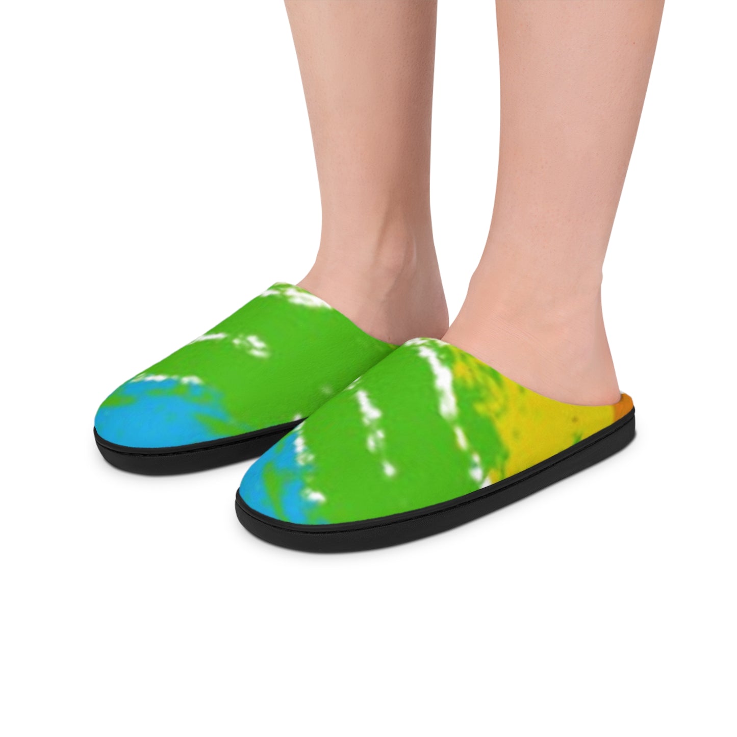 Colorful Abstract Indoor Slippers — Green Blue Tie-Dye Comfort