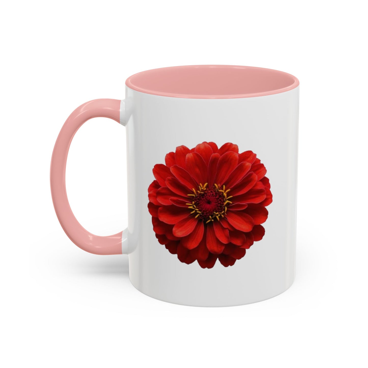 Red Zinnia Accent Coffee Mug — Floral Ceramic Tea Cup (11/15 oz)