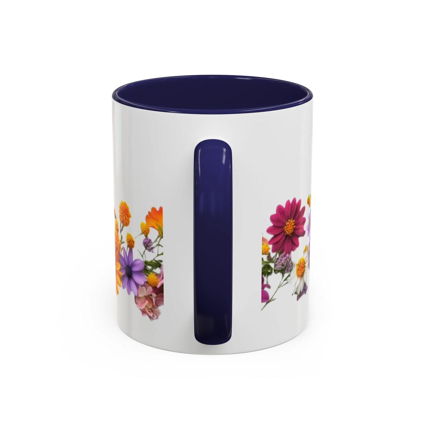 Floral Border Accent Coffee Mug — Colorful Daisy Bouquet 11/15oz