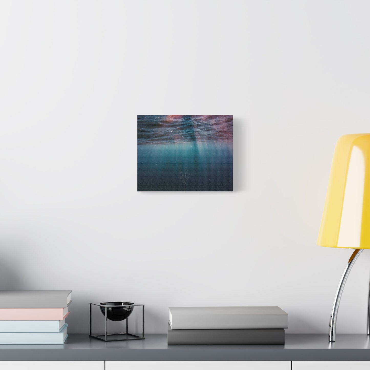 Underwater Lightscape Matte Canvas Wall Art — Ocean Depths with Faint Plant Silhouette