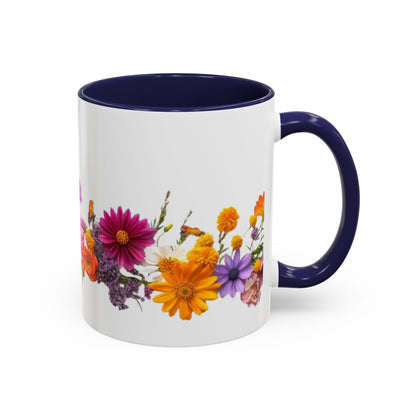 Floral Border Accent Coffee Mug — Colorful Daisy Bouquet 11/15oz
