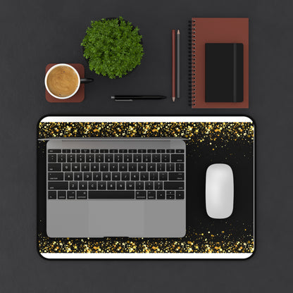 Gold Glitter Edge Desk Mat — Black Glamorous Mousepad for Office & Home