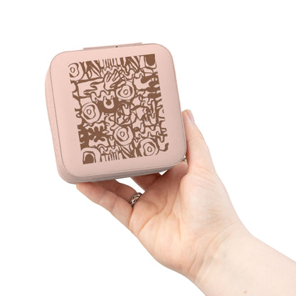 Compact Pink Jewelry Travel Case — Portable Organizer with Ring Rolls & Compartments