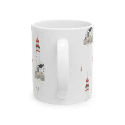Nautical Lighthouse Ceramic Mug — Coastal Watercolor 11oz & 15oz