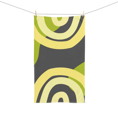 Abstract Green Circles Hand Towel — Modern Retro Kitchen & Bath Accent