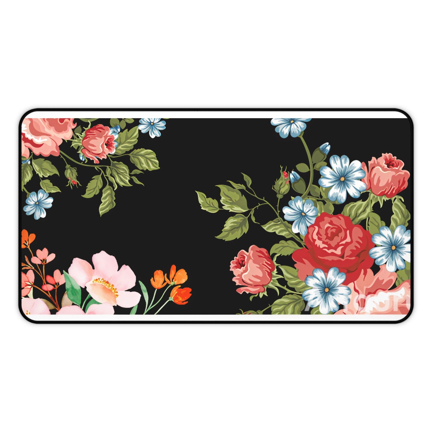 Floral Vintage Desk Mat — Black Rose & Garden Blossoms Mouse Pad