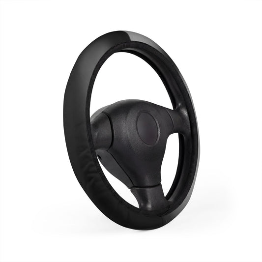 Black Leatherette Steering Wheel Cover — Durable Grip & Universal Fit