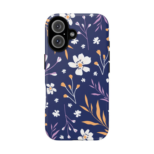 Floral Navy Tough Phone Case — Protective Floral iPhone Cover
