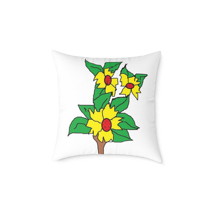 Yellow Blossom Illustration Square Pillow – Floral Decorative Throw Cushion
