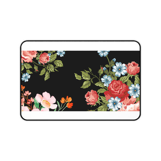 Floral Vintage Desk Mat — Black Rose & Garden Blossoms Mouse Pad
