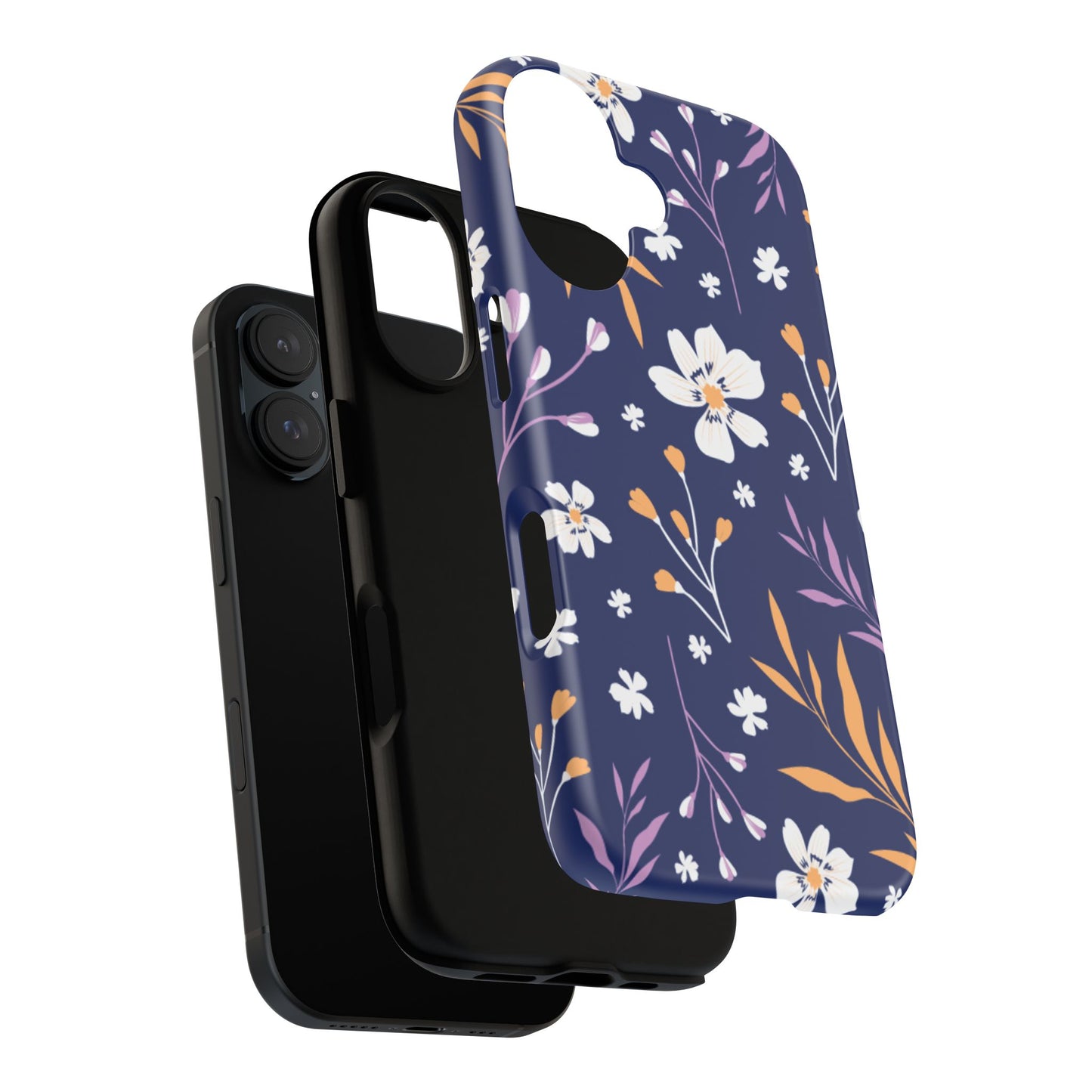 Floral Navy Tough Phone Case — Protective Floral iPhone Cover