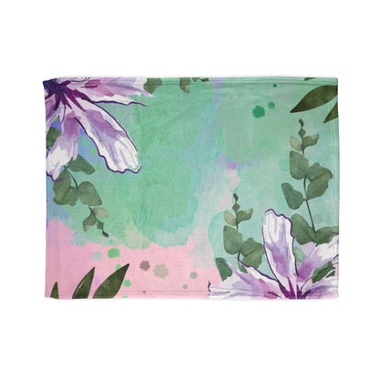 Floral Watercolor Throw Blanket — Pastel Green & Pink Botanical Cozy Plush