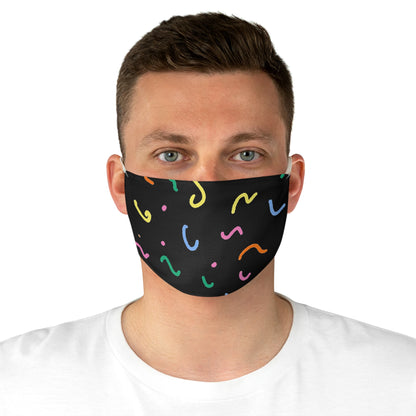 Confetti Doodle Face Mask — Colorful Abstract Pattern on Black