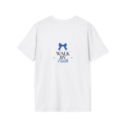 Walk By Faith T-Shirt — Inspirational Blue Bow Christian Tee